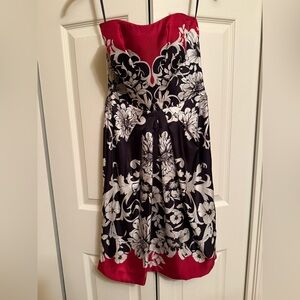 White House Black Market Strapless Red and Black Floral Dress